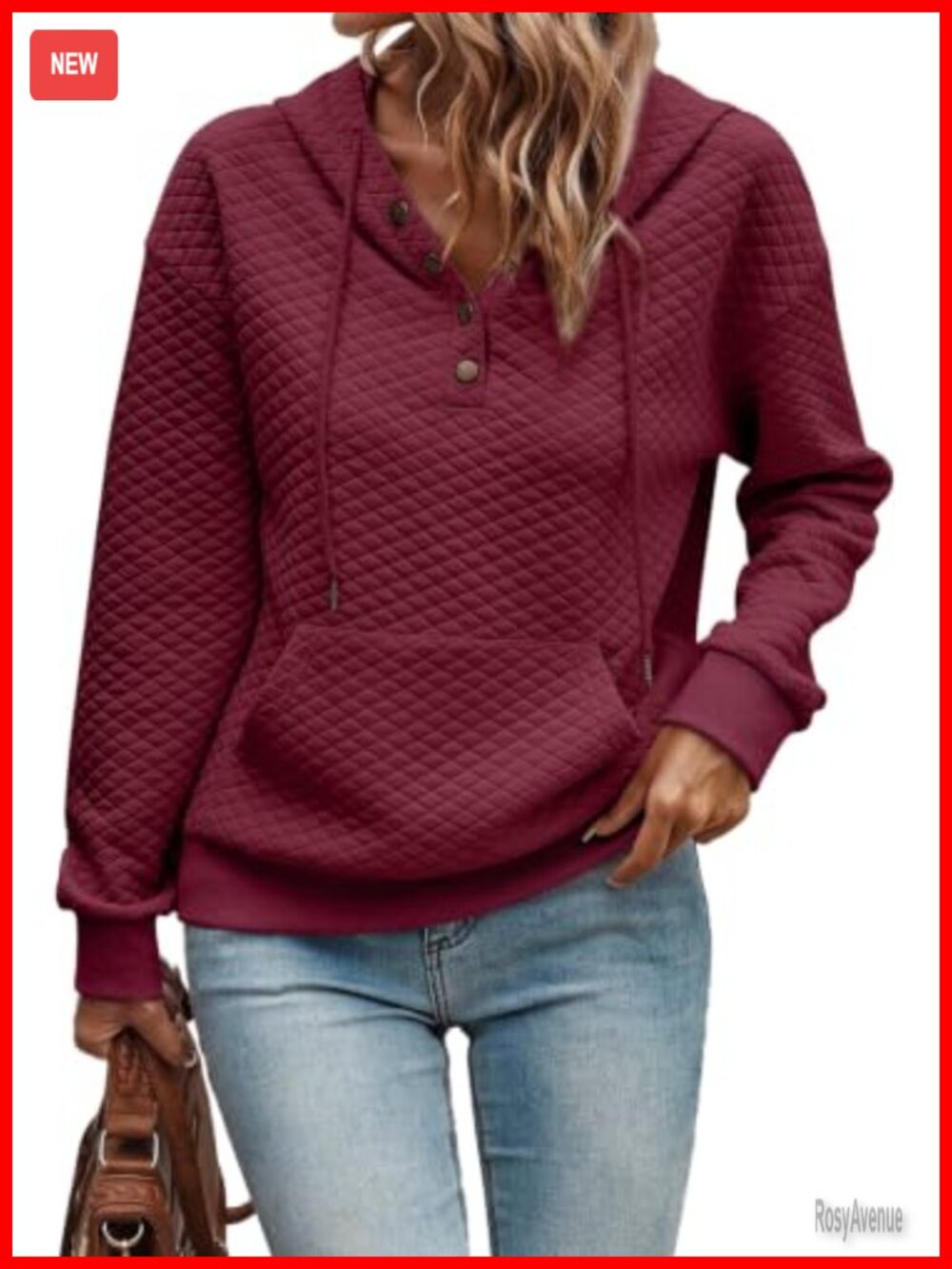 Quilted Half Button Hoodie Drawstring Long Sleeve Women's Sweatshirt
